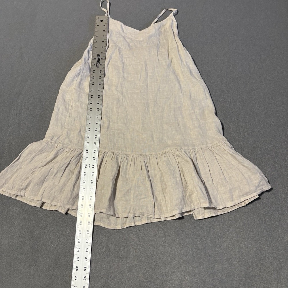 Bellambra Ruffled Dress Women M Ecru 100% Linen Made In Italy Spaghetti Strap - Picture 3 of 11